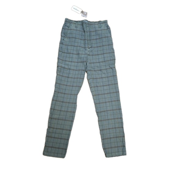 Sundance Linen Blend Womens‎ Pants Size 2 Sage Green Plaid High Waist - Picture 1 of 7